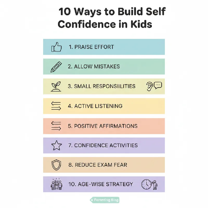 10 Parenting Tips to Build Self Confidence in Children 10 ways to build self confidence in kids infographic
