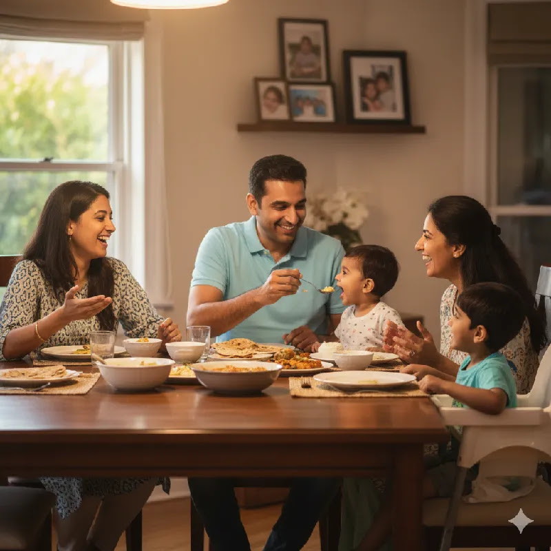 Screen time rules for children at home Mobile screen time balance for kids during family dinner
