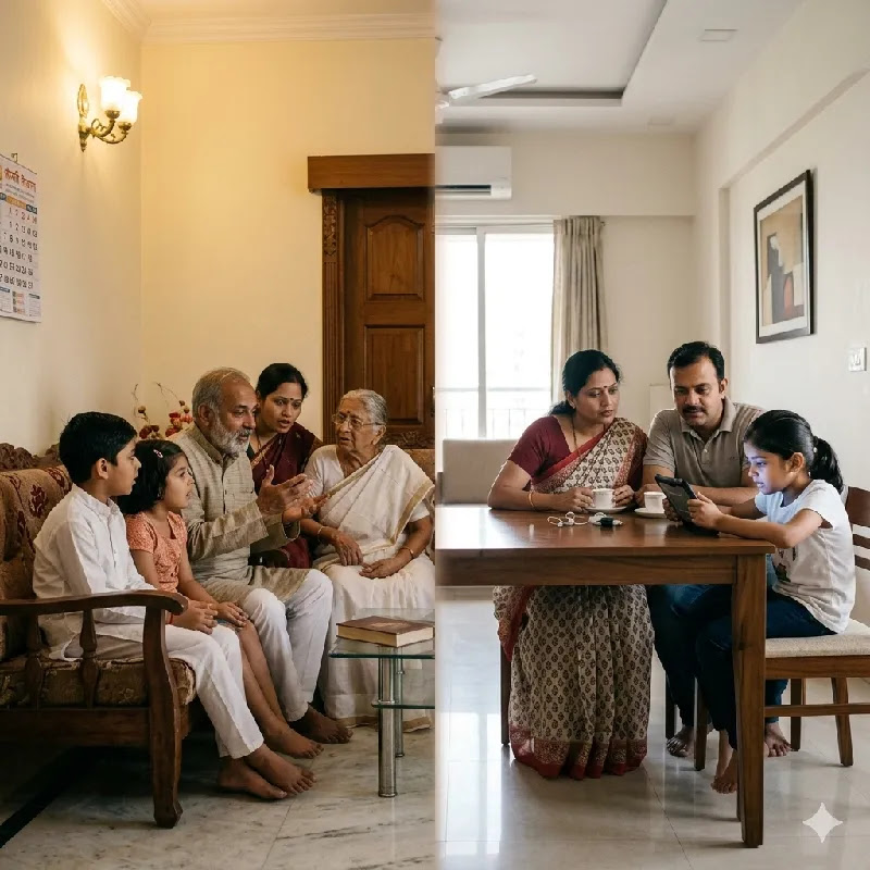 Traditional vs Modern Parenting Differences Traditional joint family vs modern nuclear family parenting comparison in India